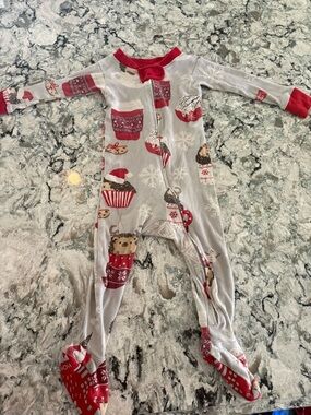 Baby Holiday Cupcake & Reindeer Footed One-Piece - Red & White